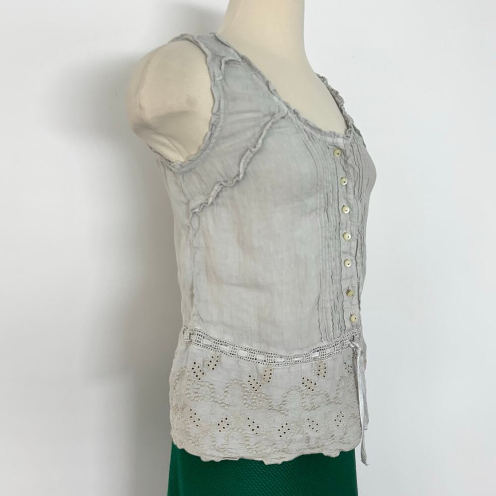 120% Lino Linen Embroidered Button-Down Tank Top Gray 42 (US 6) - Picture 5 of 11